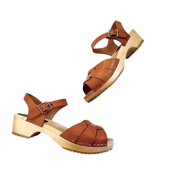 NEW Swedish Hasbeens Peep Toe Low Wood Clog Sandals Nature Size 38 US 8 - Picture 15 of 16